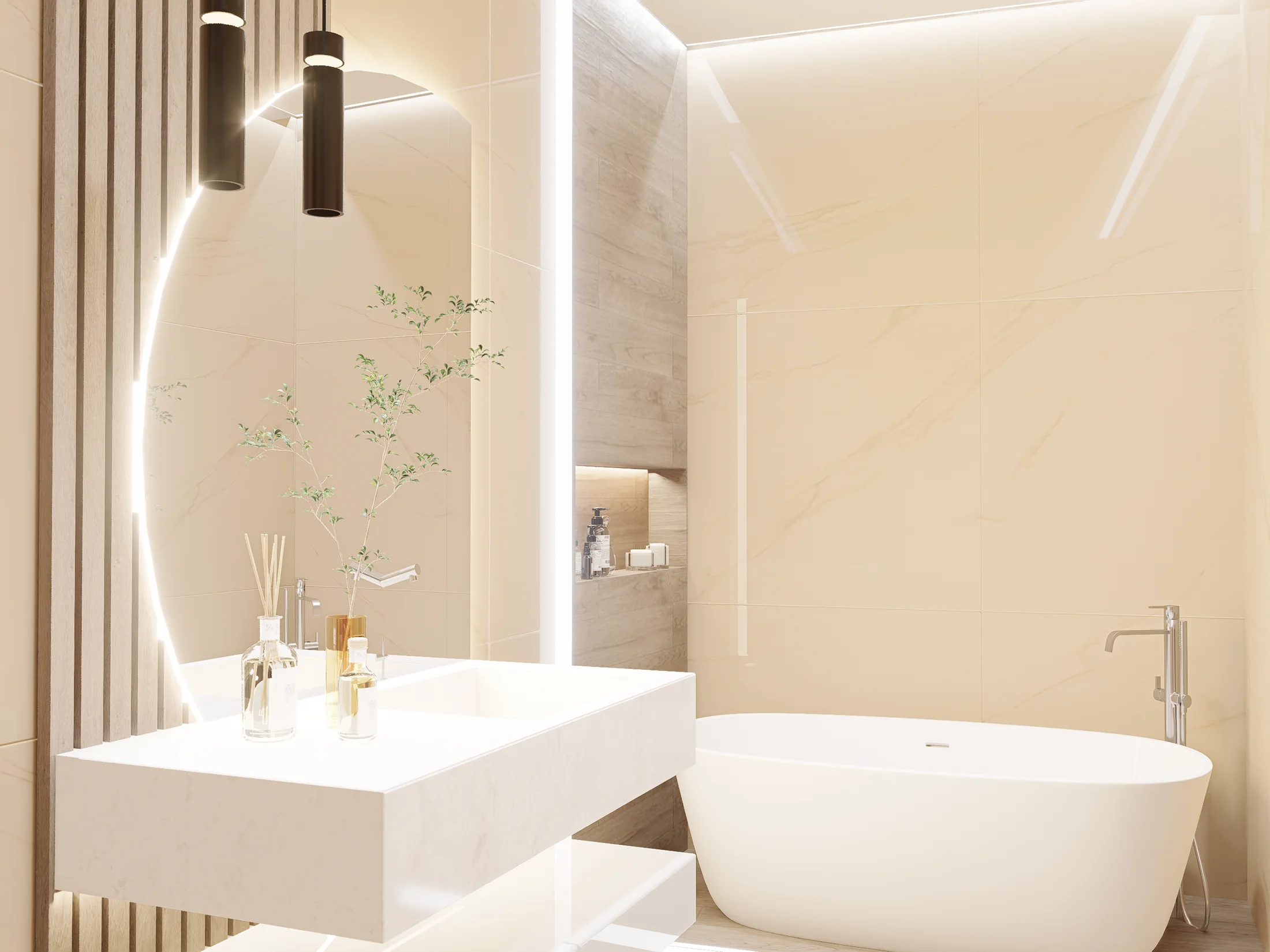 Baño claro con bañera de Casa AHM