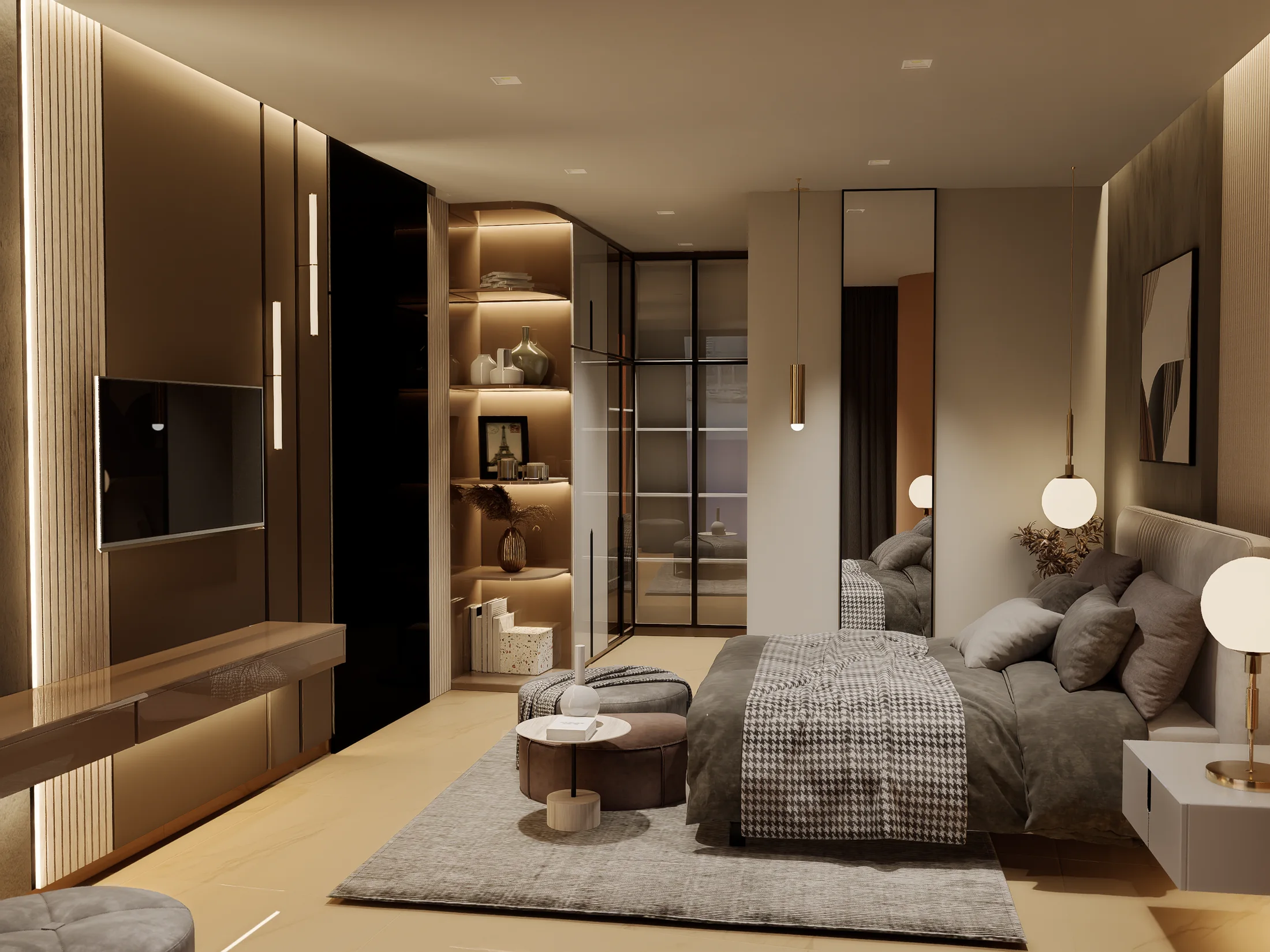 Dormitorio con vestidor y televisión de Casa AHM