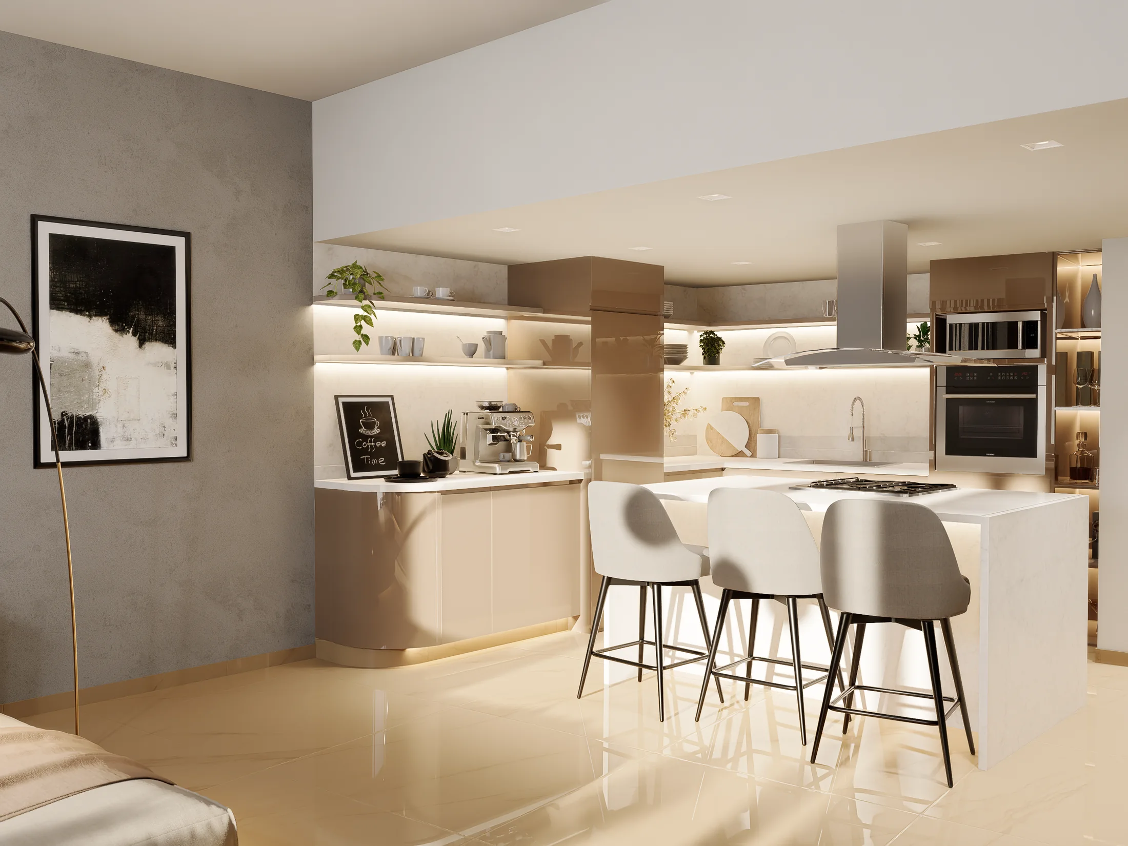 Cocina y comedor integrados de Casa AHM
