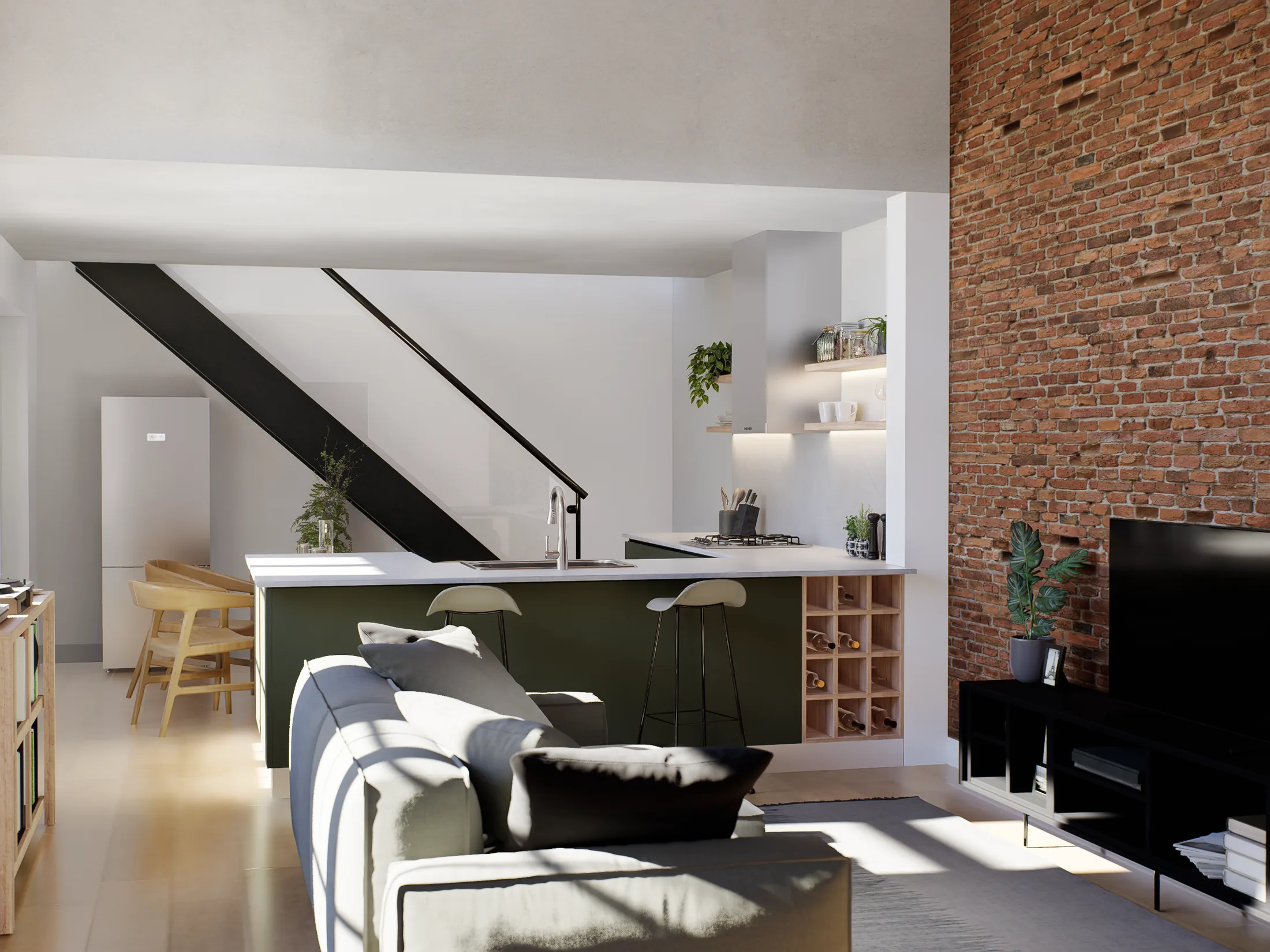 Cocina y estar integrados de PH Brown