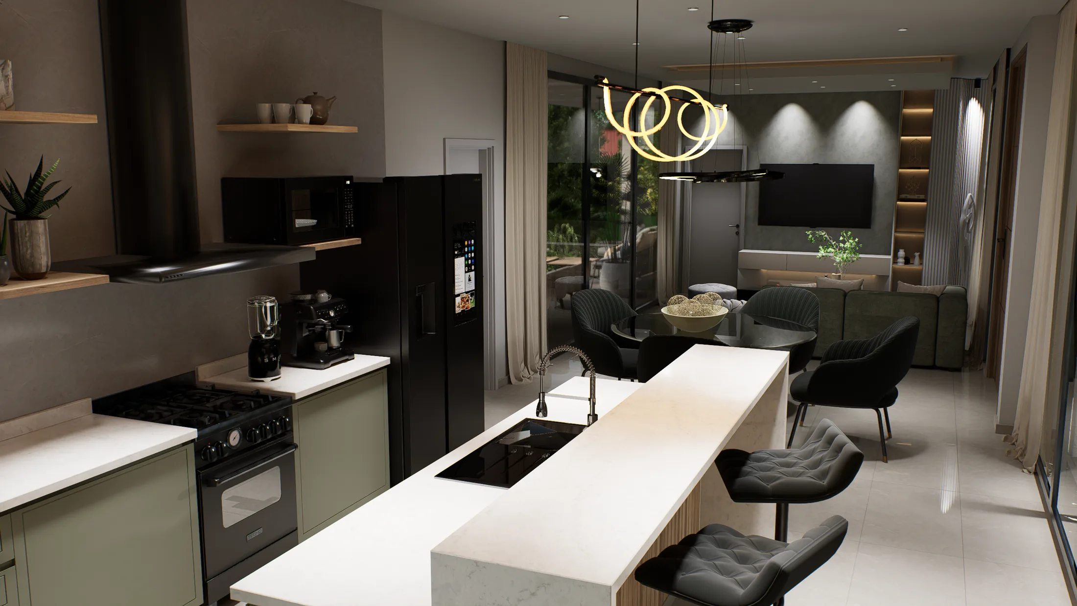 Cocina contemporánea con isla de Vivienda Los Bretes